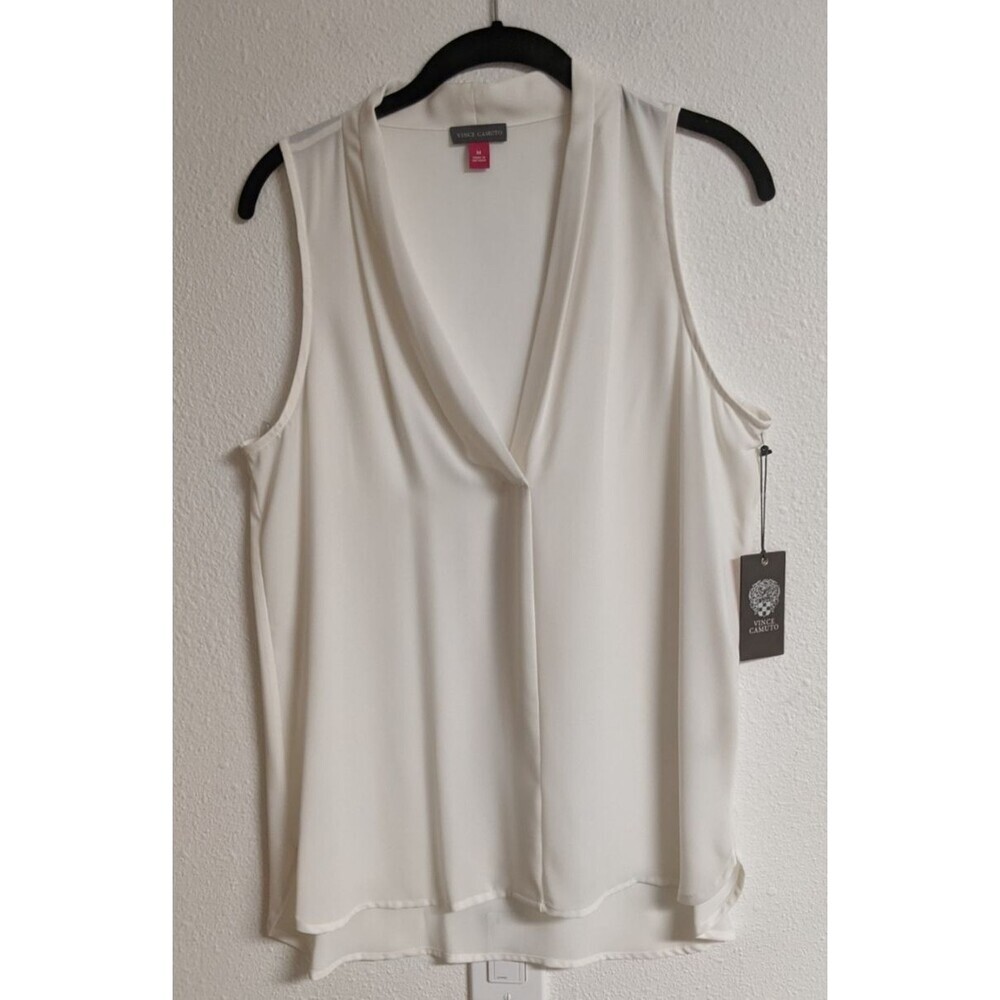 NWT~VINCE CAMUTO Cameo Cream Sleeveless Chiffon Blouse Top Size Medium